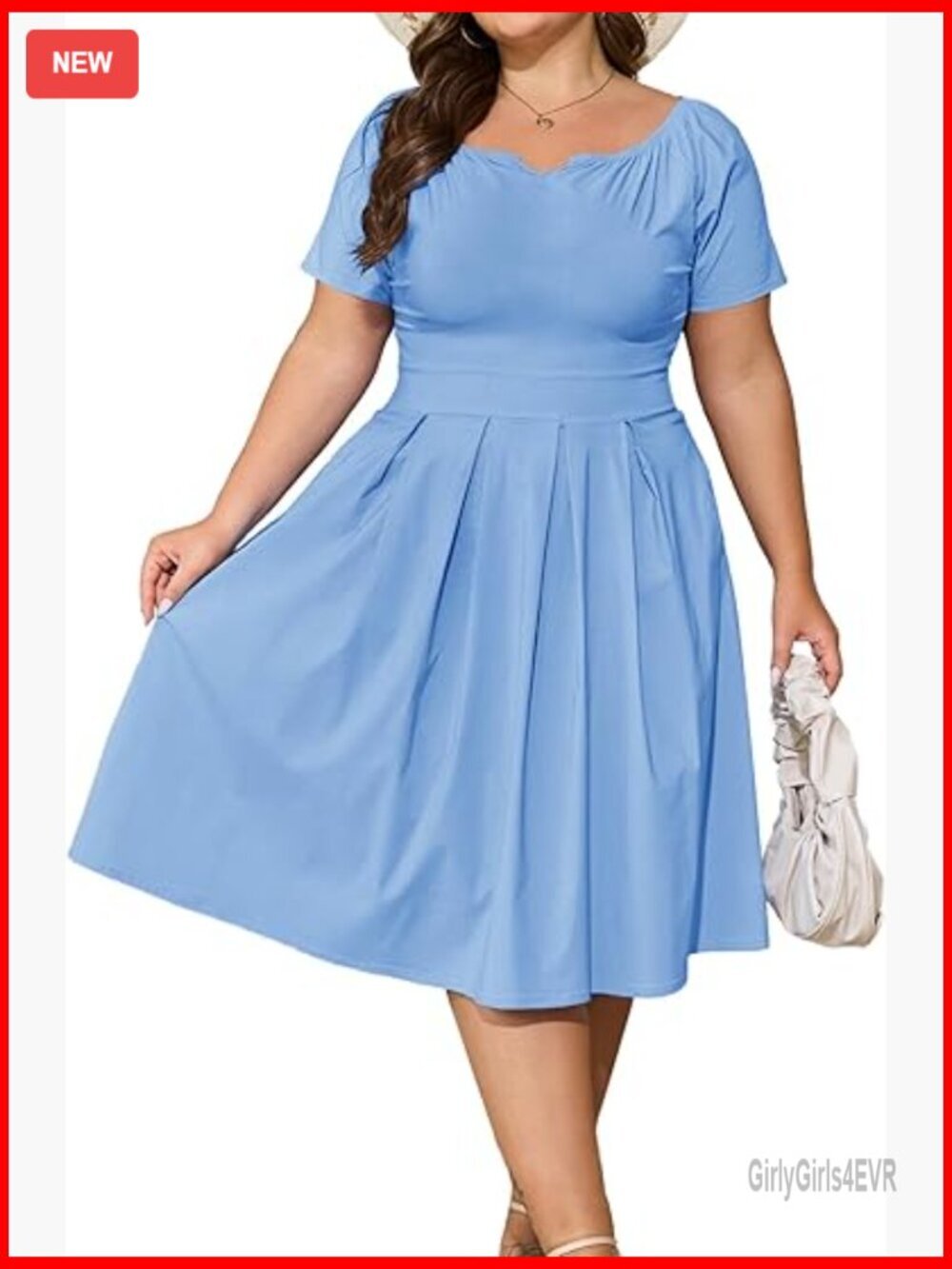 Plus Size Off Shoulder Midi Dress with Pockets A-Line Swing